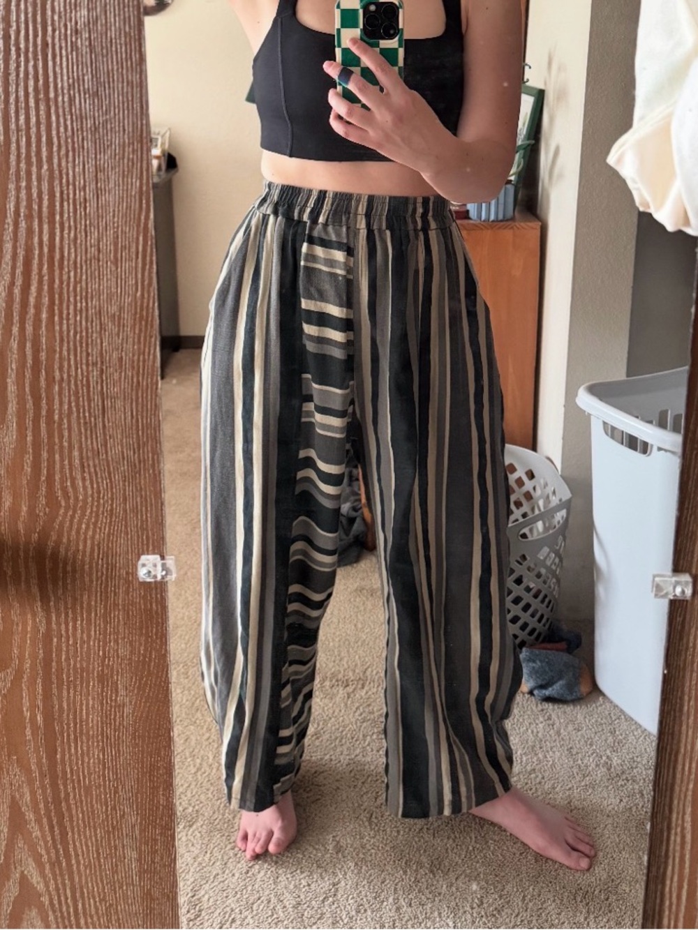 Striped Wide-Leg Pants in Black, White & Gray